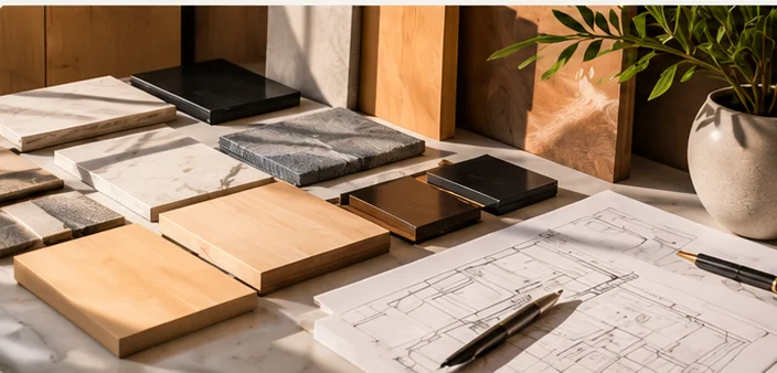Interior design materials, finishes and technical plans